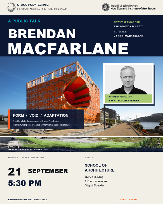 Public lecture poster for architect Brendan MacFarlane