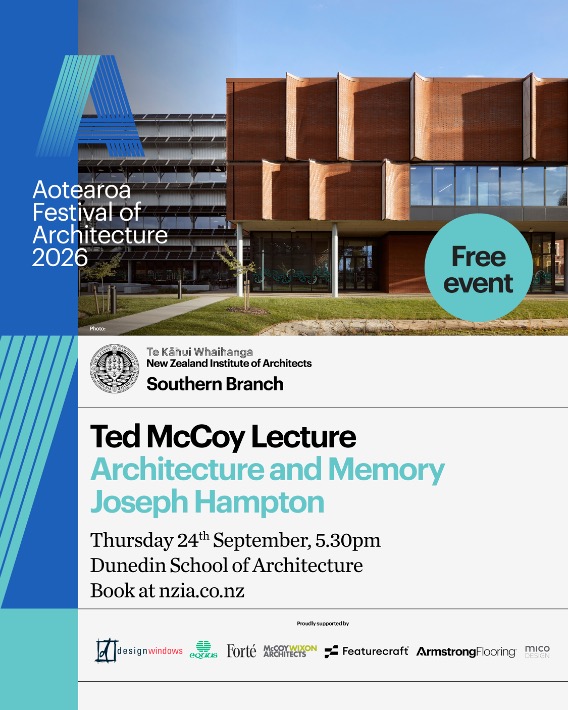 Ted McCoy Lecture poster featuring Architecture and Memory with Joseph Hampton